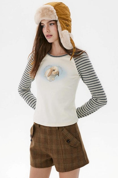 Beige Rabbit Sleeve T-Shirt