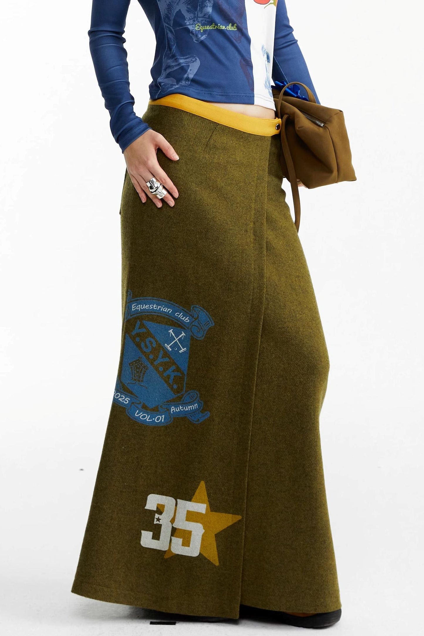 Olive Woolen Long Skirt