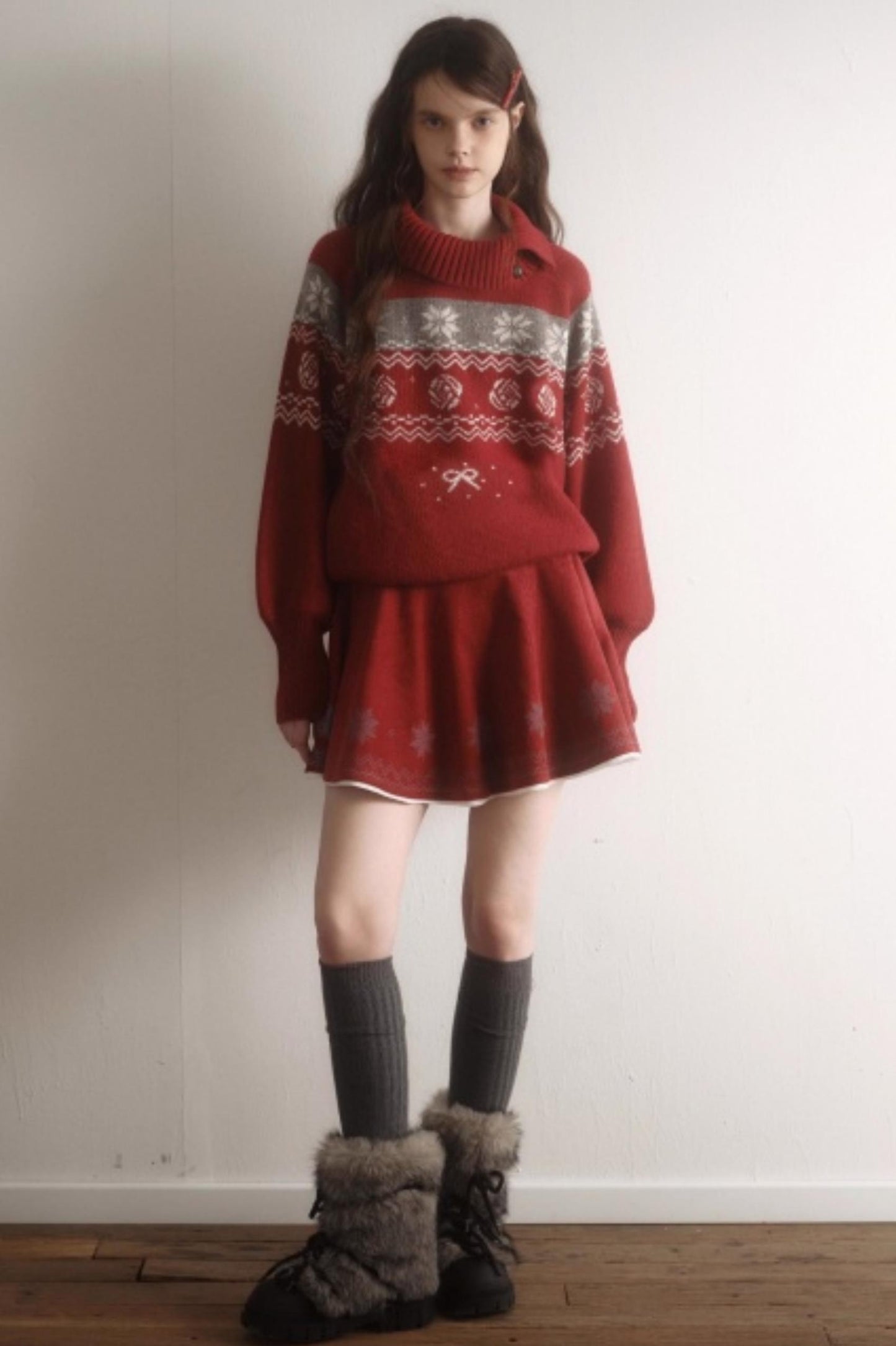 Velvet Cat Patch Wool Sweater Set-Up