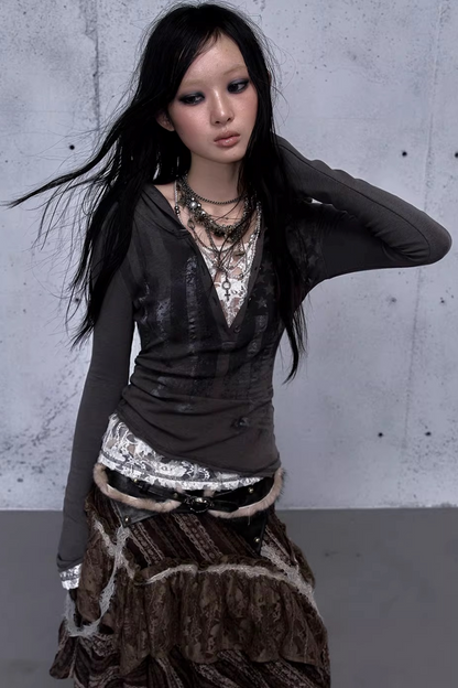 Lace Patchwork Hooded Top