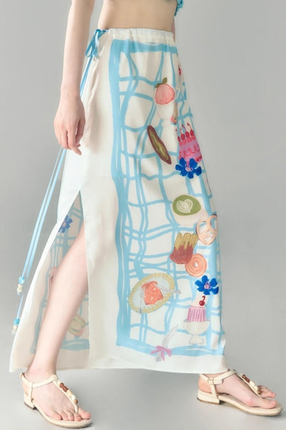 Square Plaid Print Satin Skirt Set-Up