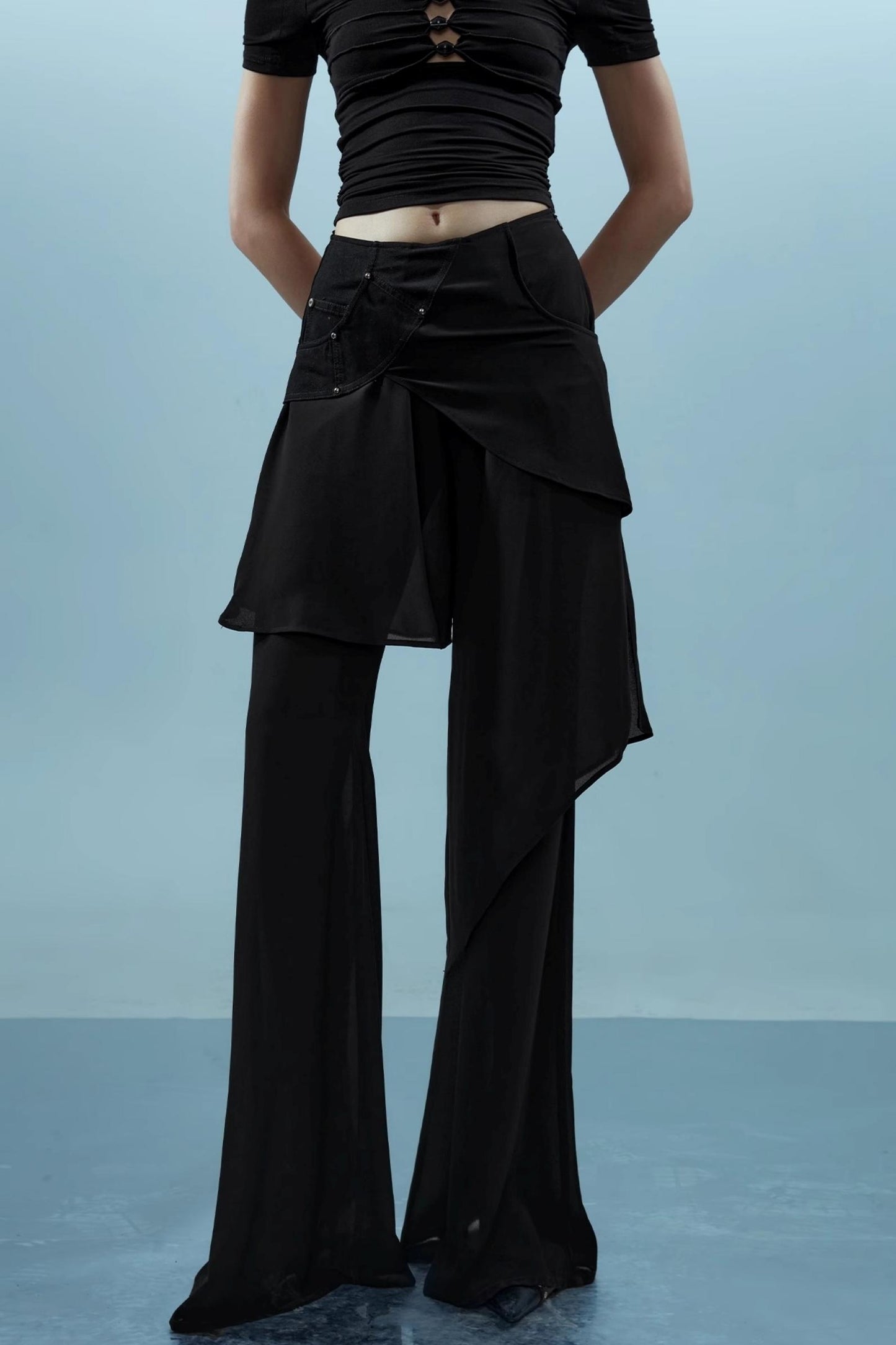 Layered Chiffon Windbreaker Pants