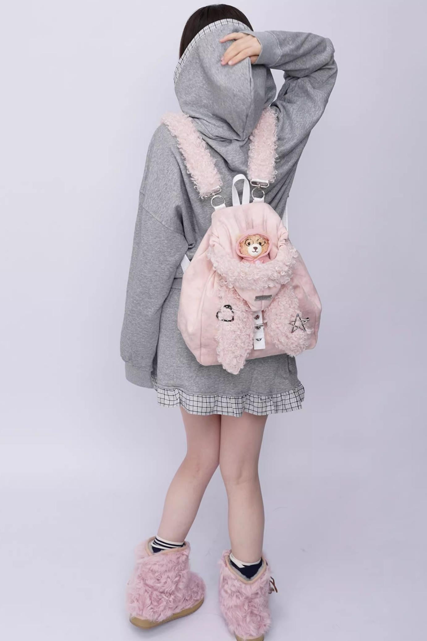 Cute Furry Rabbit Ear Backpack