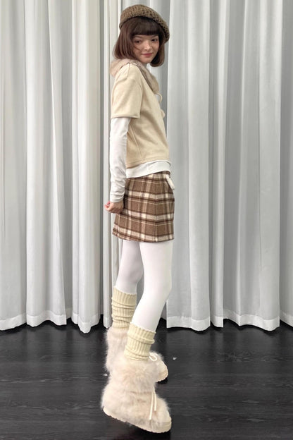 Beige Fur Collar Layered Top