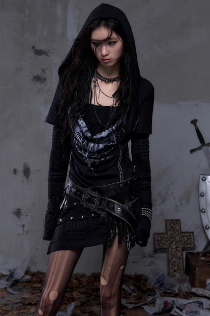 Rock Swing Collar Print Long Sleeve Dress