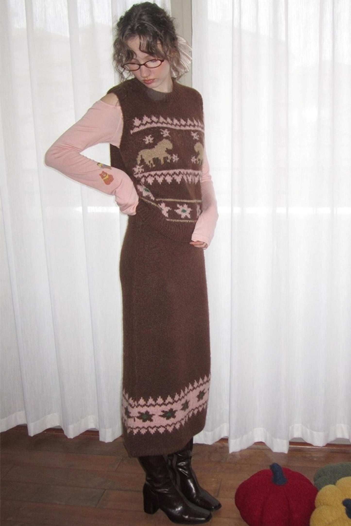 Alpaca Blend Vest Skirt Set