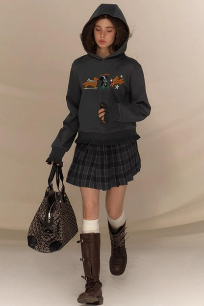 Gray Plaid Pleated Skirt