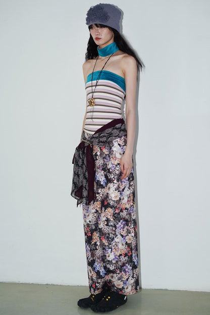 Gold Floral Pleated Skirt