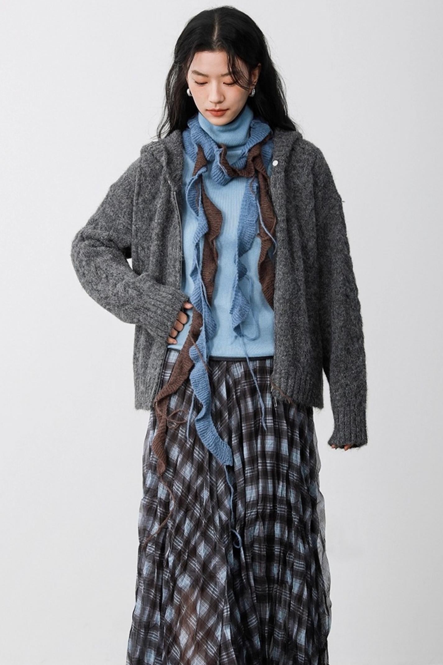 Fog Gray Fur Collar Hooded Jacket