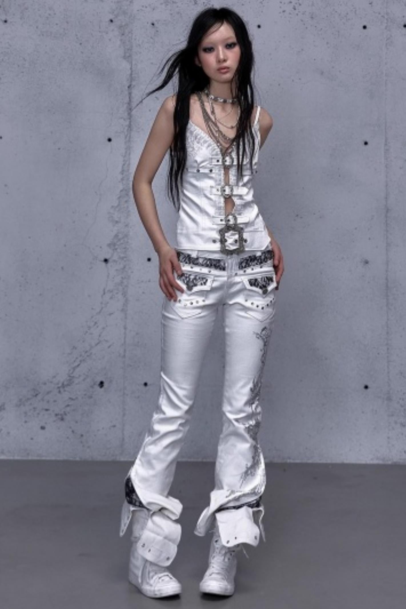 Embroidered Lace Leather Camisole