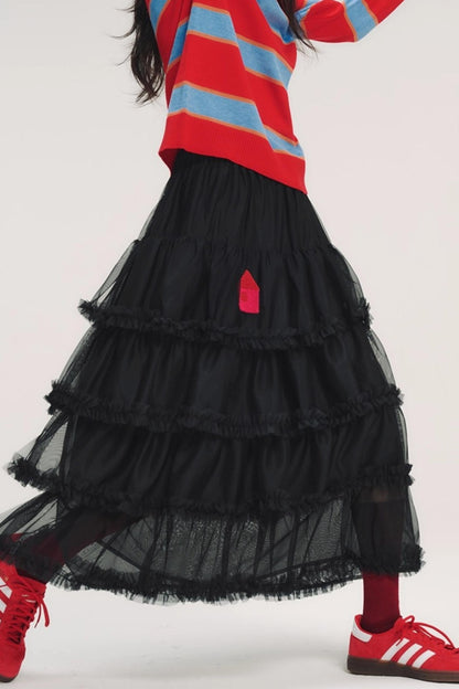 3D Embroidery Ruffled Skirt