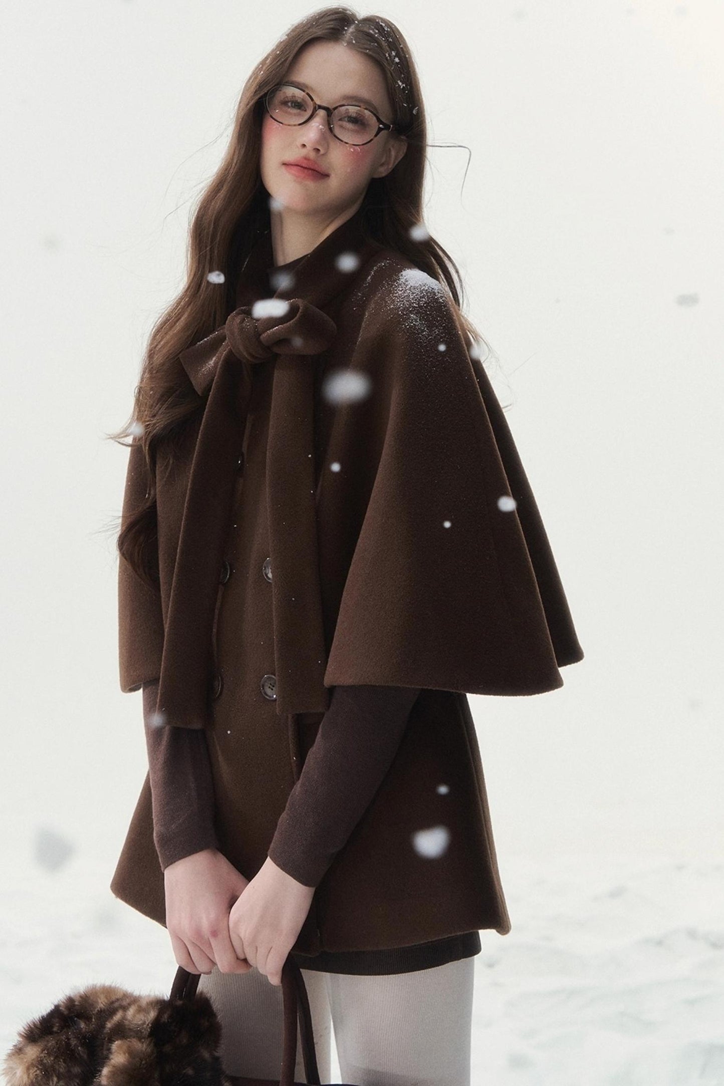 Double-Breasted Cocoa Cape Coat
