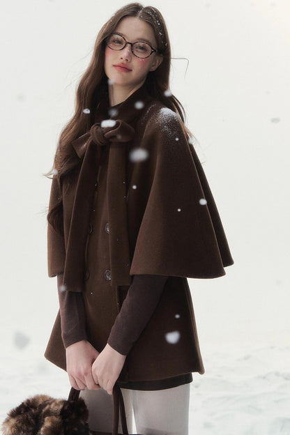 Double-Breasted Cocoa Cape Coat