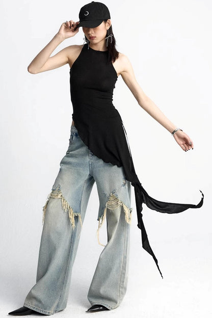 Black Ruffle Streamer Vest