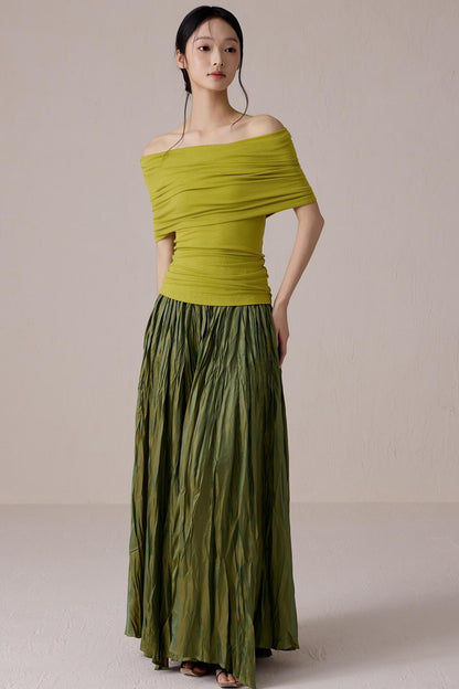 Green One-Shoulder Knit Top