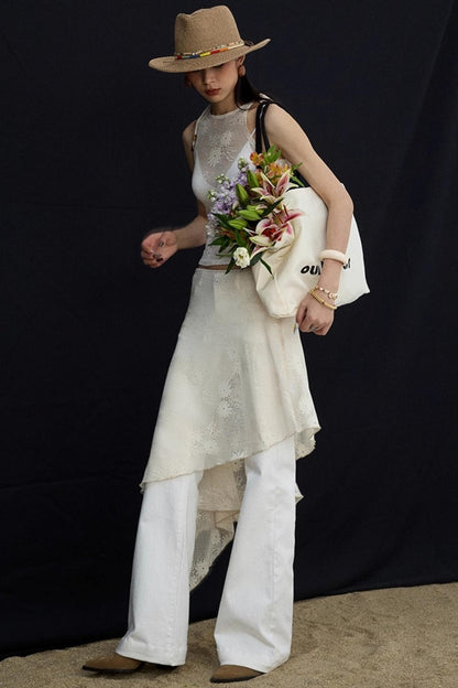 Jacquard Lace-Up Layered Skirt Set-Up