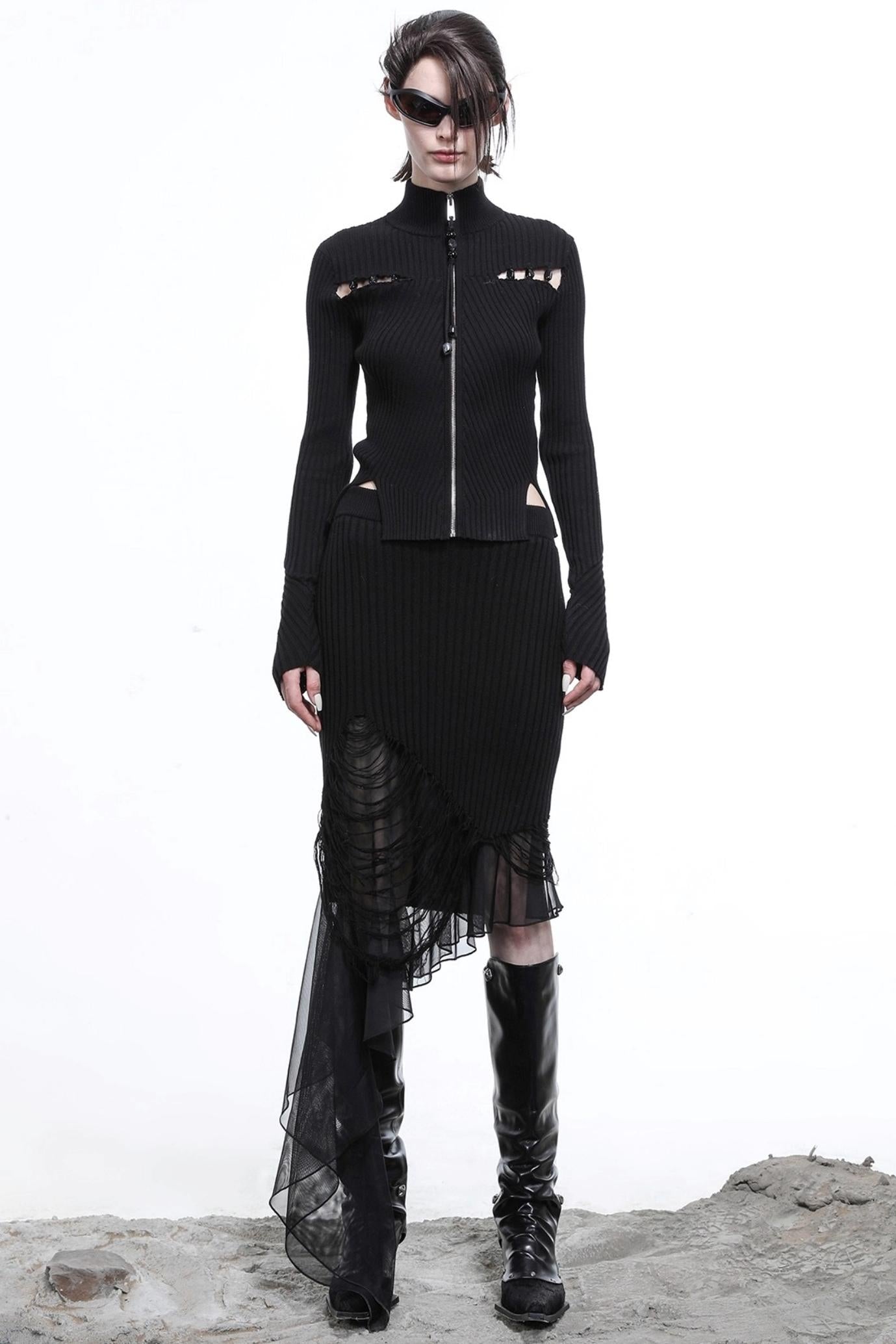 Wasteland Ruffled Patchwork Knit Skirt