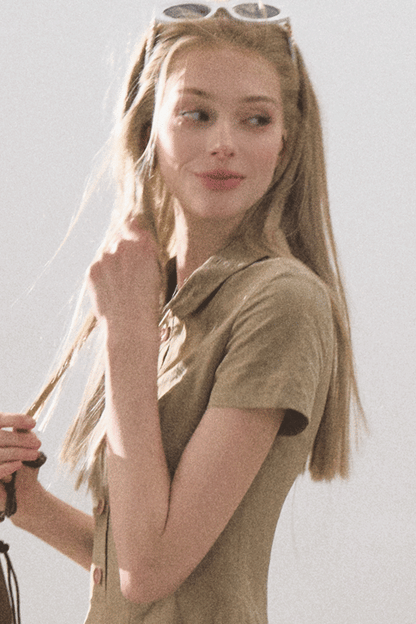 Pleated Textured Shirt Dress