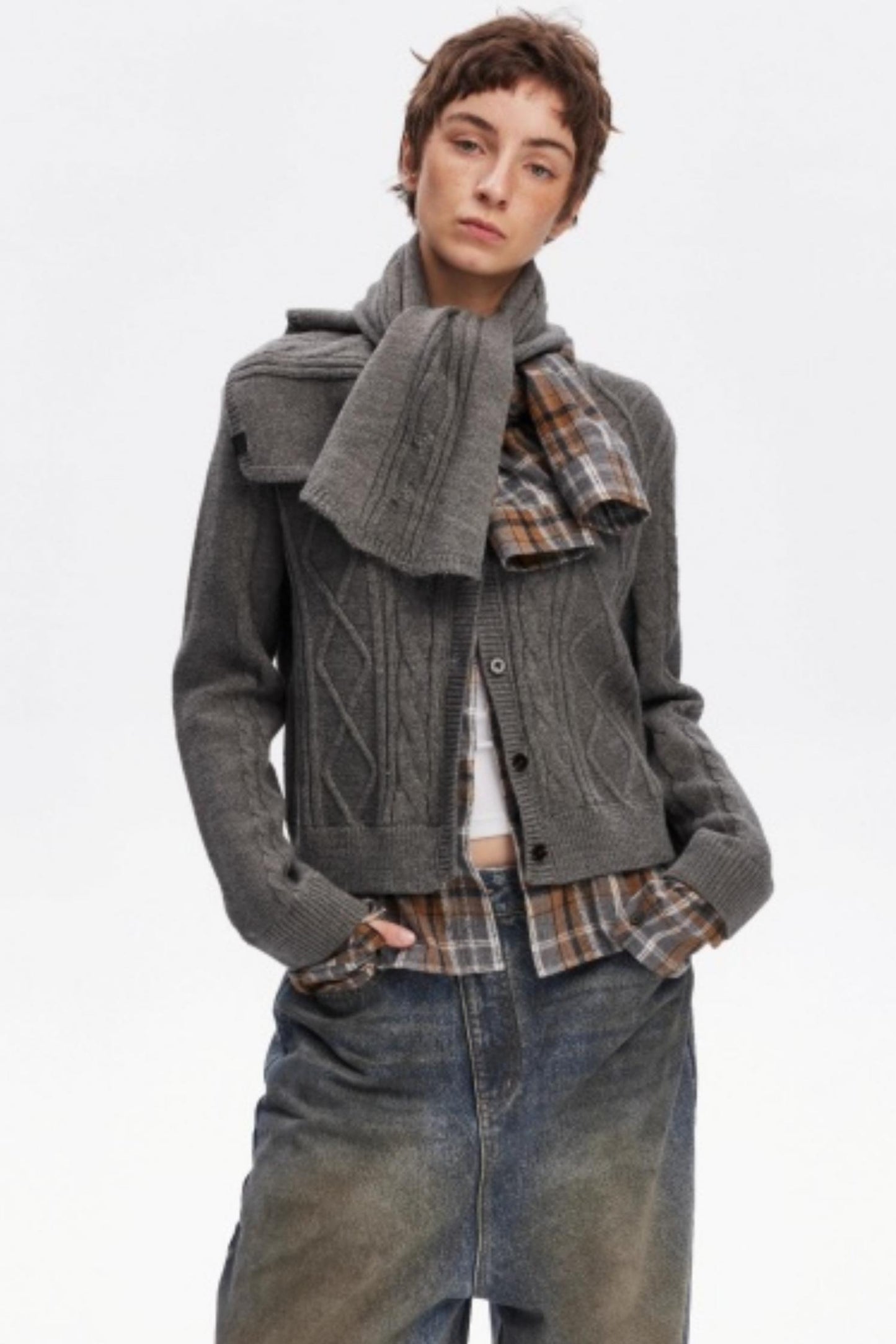 Wool Twist Pattern Cardigan Set-Up