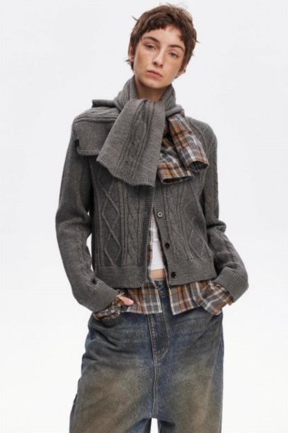 Wool Twist Pattern Cardigan Set-Up