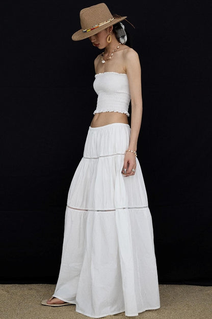 Elasticated White Long Skirt