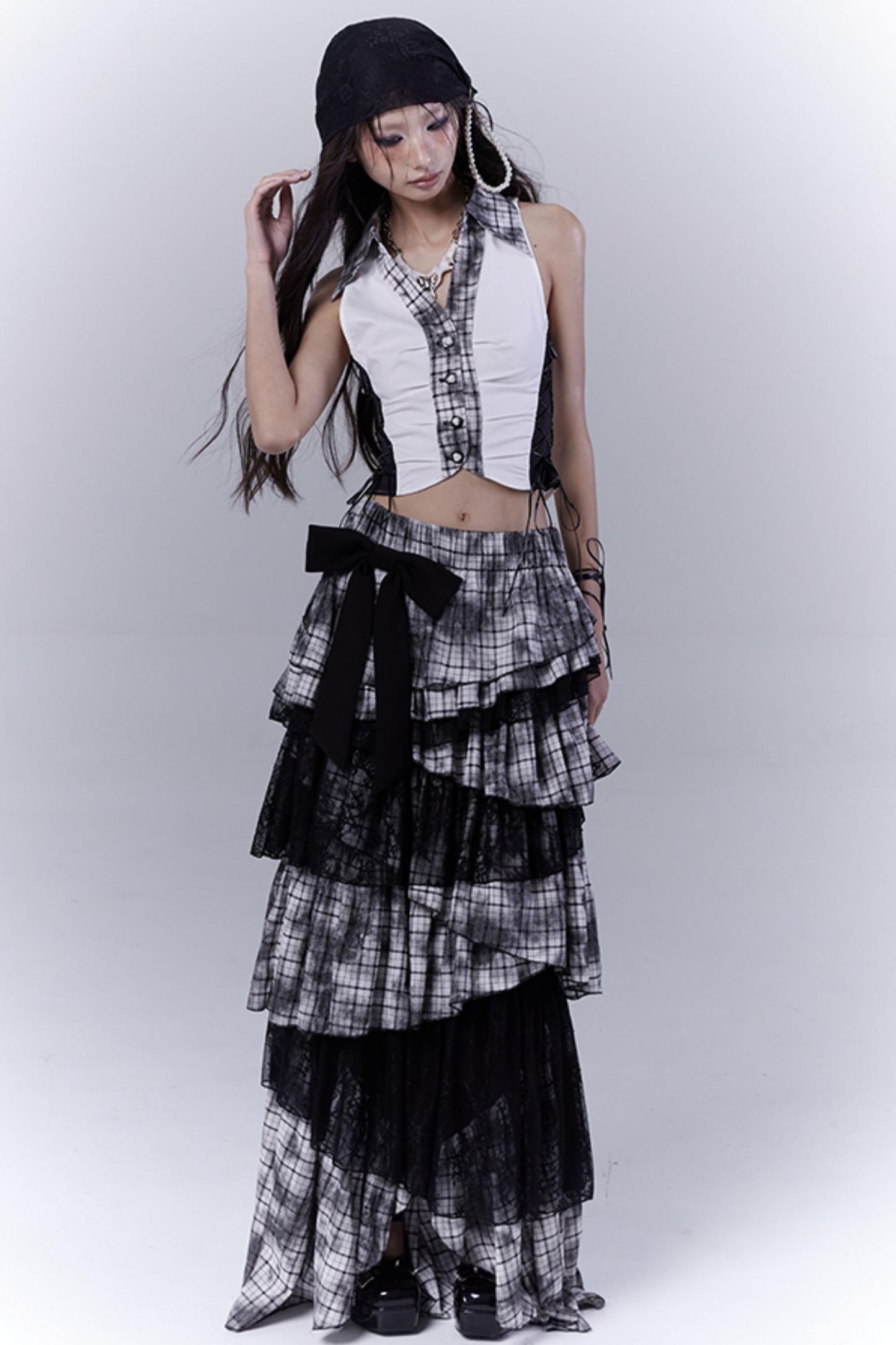 Plaid Splice Sleeveless Top