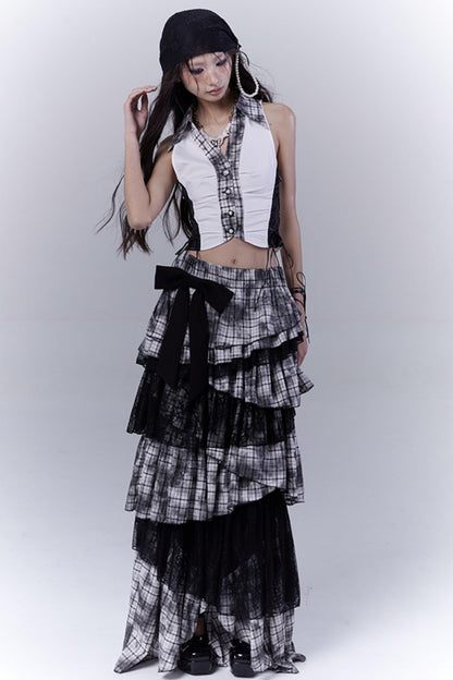 Plaid Splice Sleeveless Top