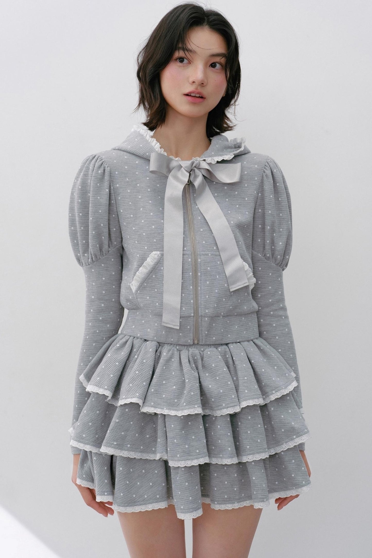 Navy Polka Dot Hooded Tracksuit Set-Up