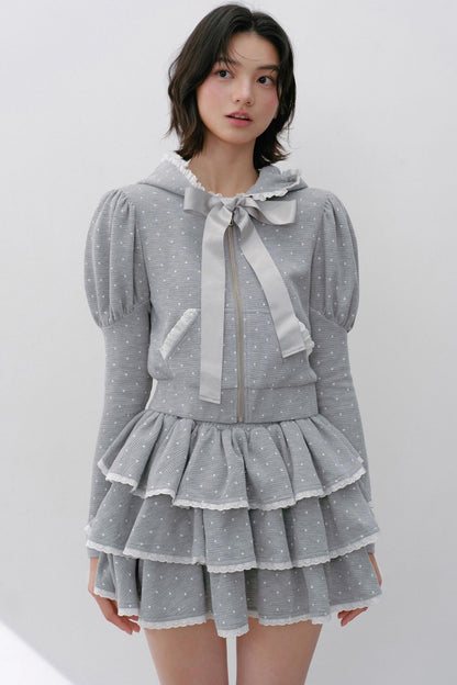 Navy Polka Dot Hooded Tracksuit Set-Up