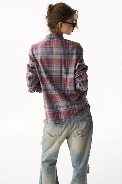 Exitmode Short Plaid Embroidered Shirt