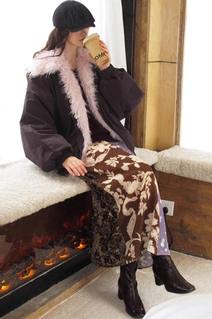 Retro Jacquard Taro Purple Skirt