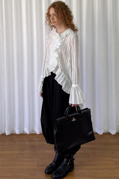White Lace Ruffled Shirt