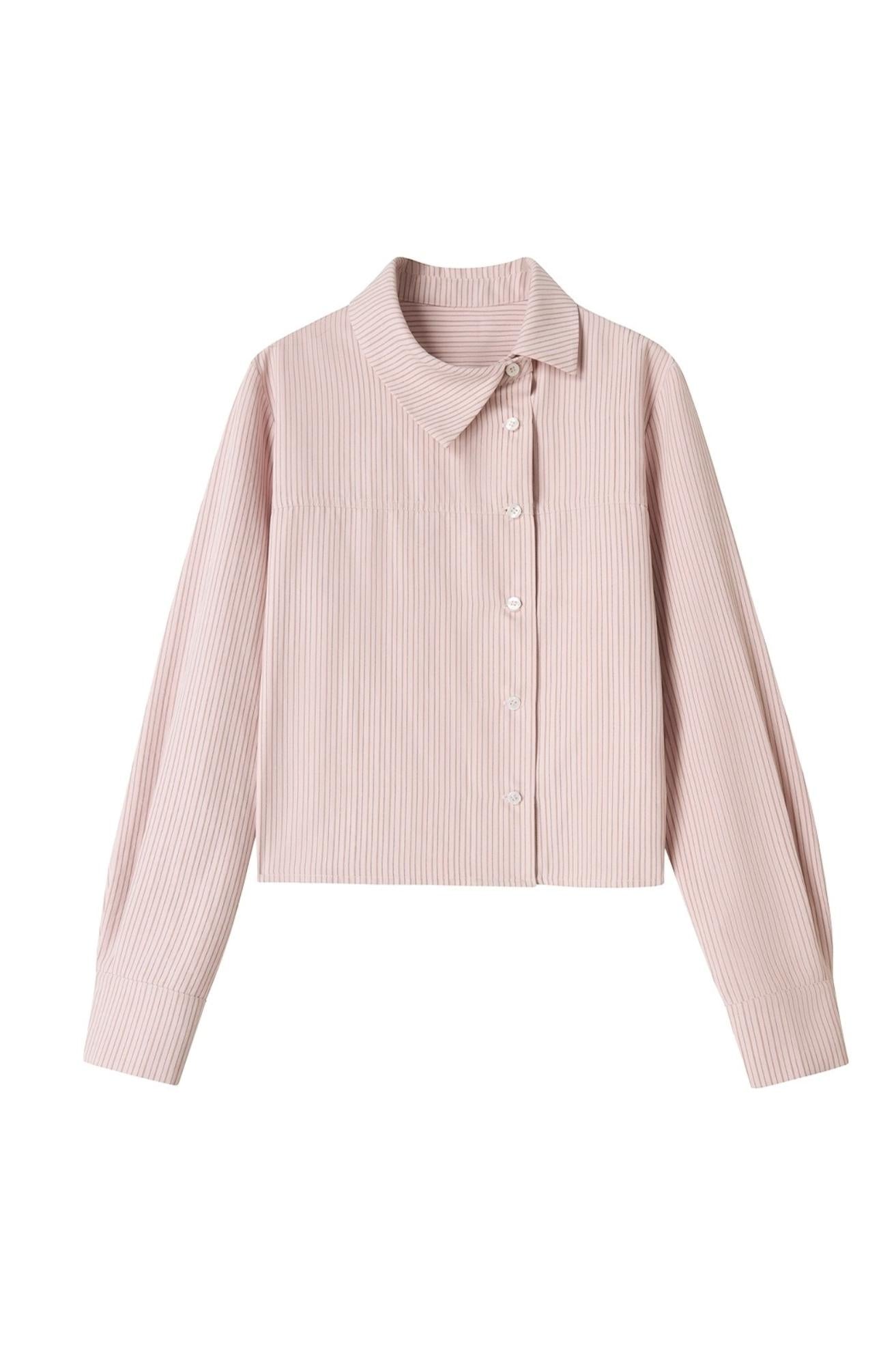 Striped Asymmetrical Slanted Placket Shirt Set-Up