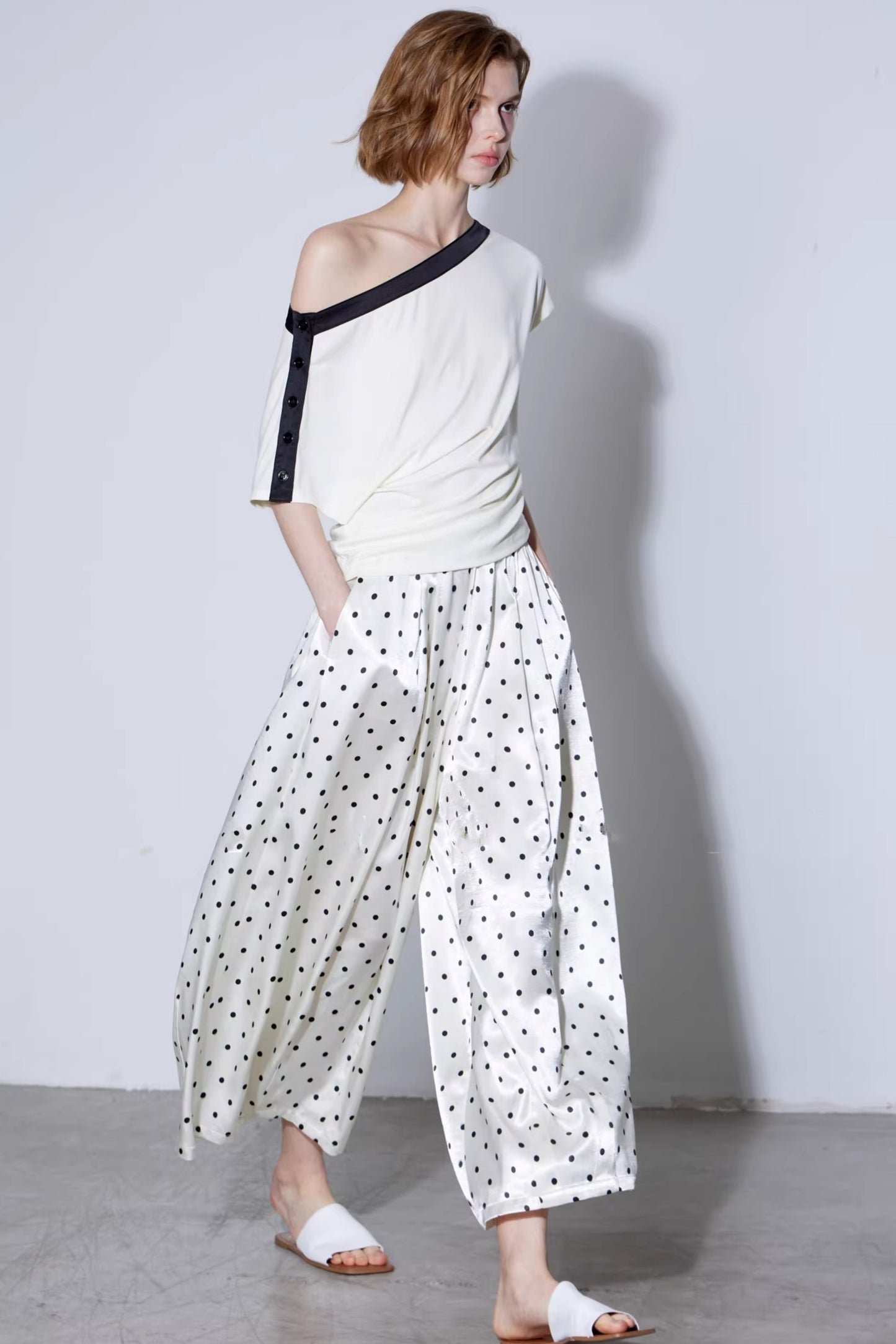 Off-White Polka Dot Silk Pants