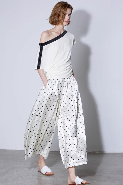 Off-White Polka Dot Silk Pants