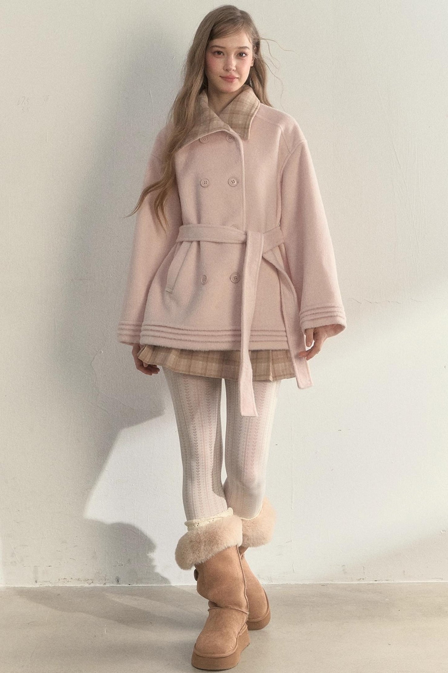 Plaid Double-Breasted Wool Coat