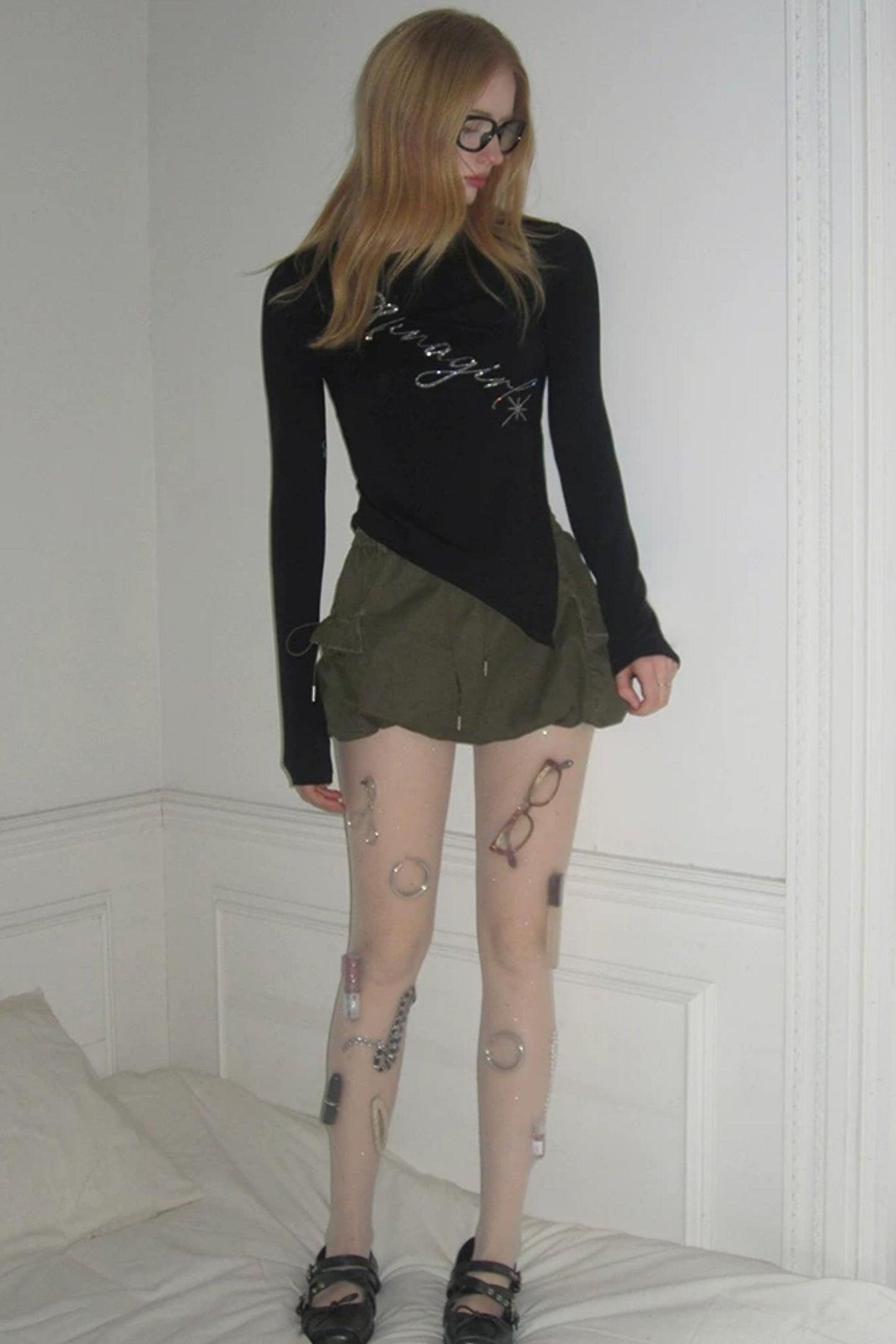 Army Green Vintage A-Line Skirt