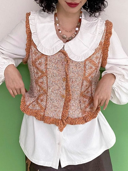 V-Neck Lace Woolen Cardigan Vest