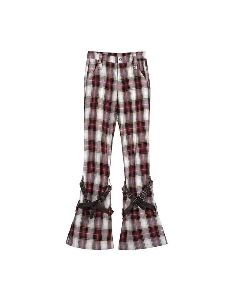 Niche retro plaid wide leg pants