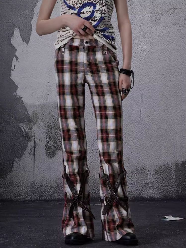 Niche retro plaid wide leg pants