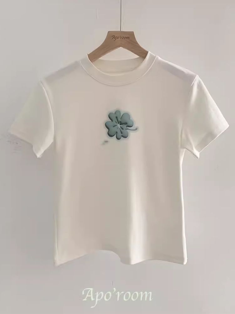 Clover Print Shoulder Short Sleeve T-Shirt