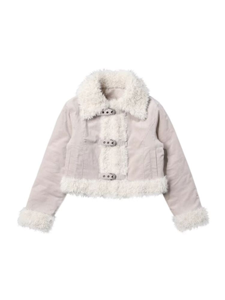 Corduroy fur patchwork jacket