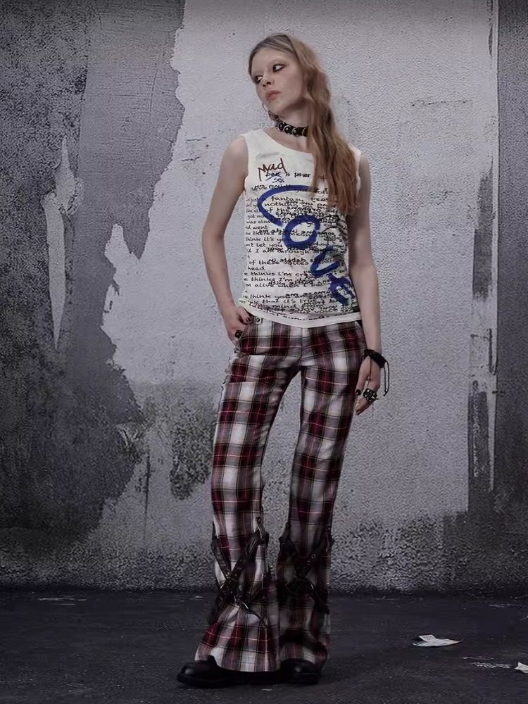 Niche retro plaid wide leg pants