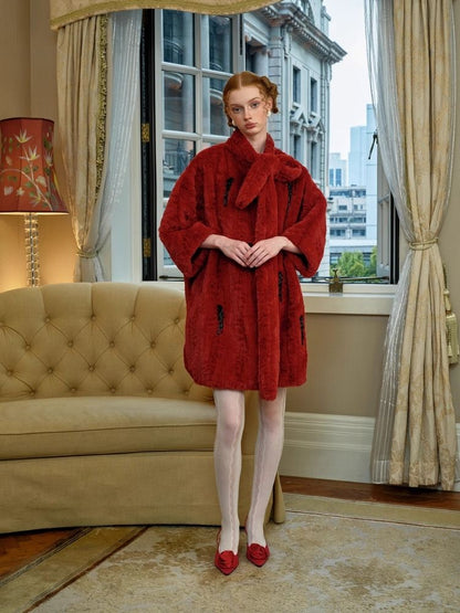 Red Faux Fur Mid-Length Coat