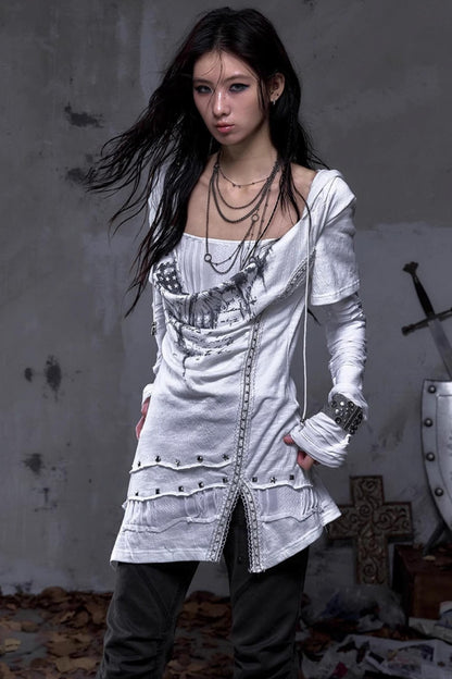 Rock Swing Collar Print Long Sleeve Dress