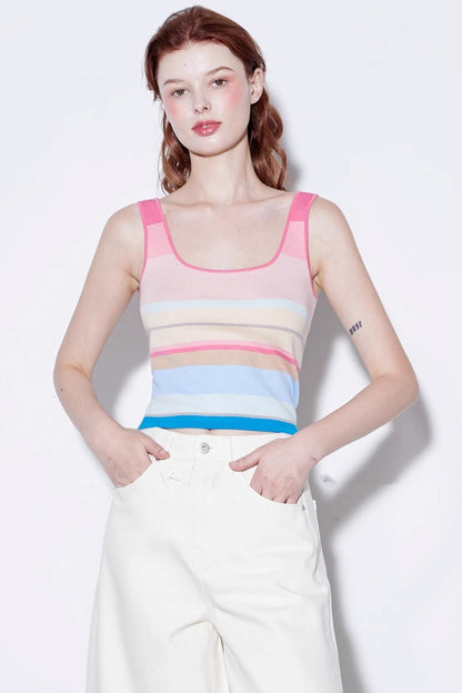 Summer Stripe Silk-Lycra Knit Vest