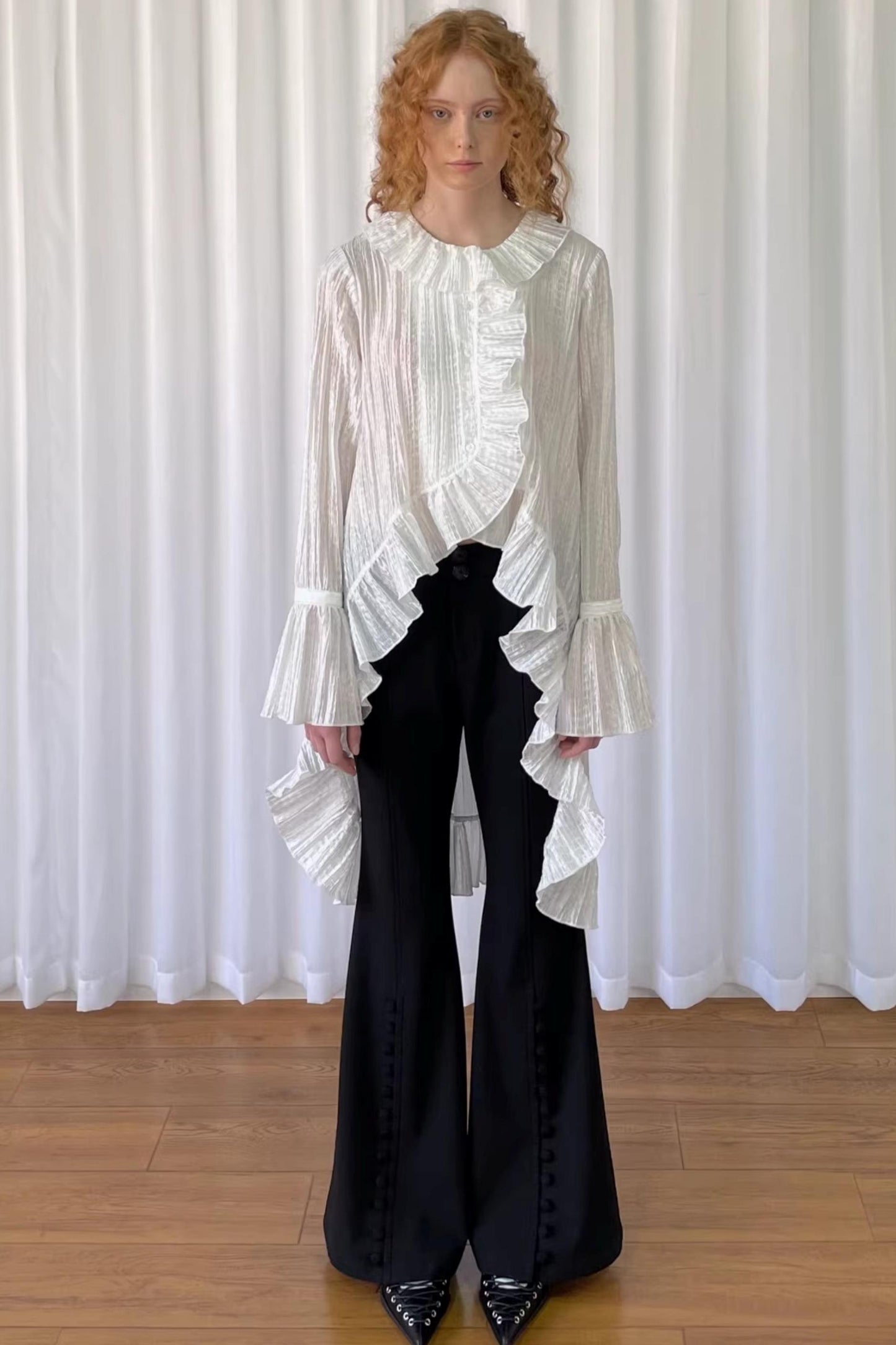 White Lace Ruffled Shirt