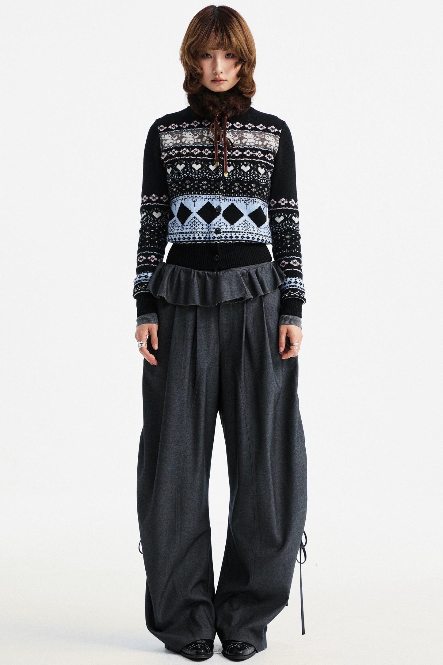 Retro Bear Jacquard Wool Cardigan