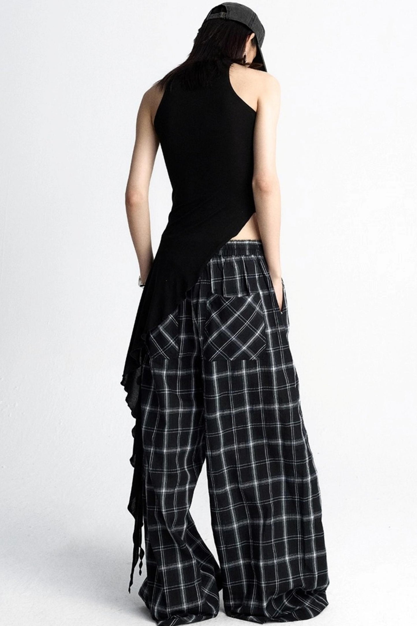 Summer Plaid Wide-Leg Pants