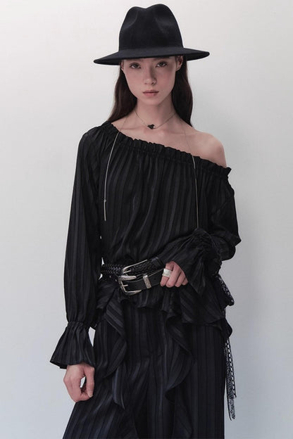 French Design One-Shoulder Ruffle Shirt